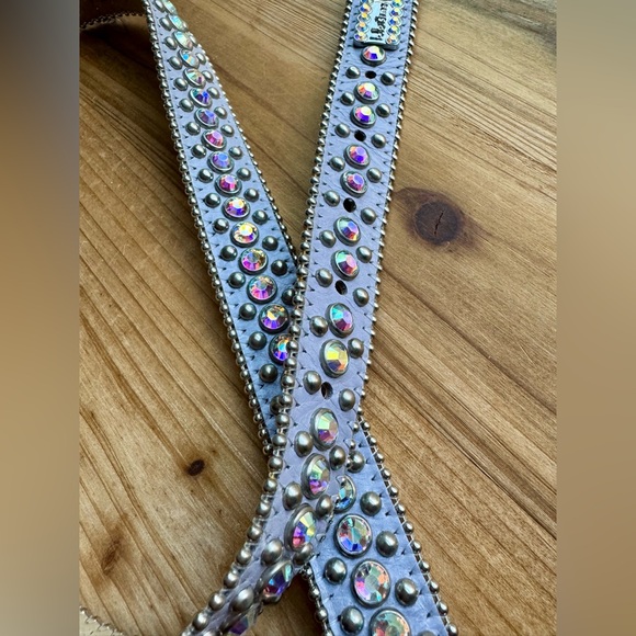 BB SIMON Authentic Designer Italian Leather Swarovski Crystal Western Belt L XL - Picture 7 of 11
